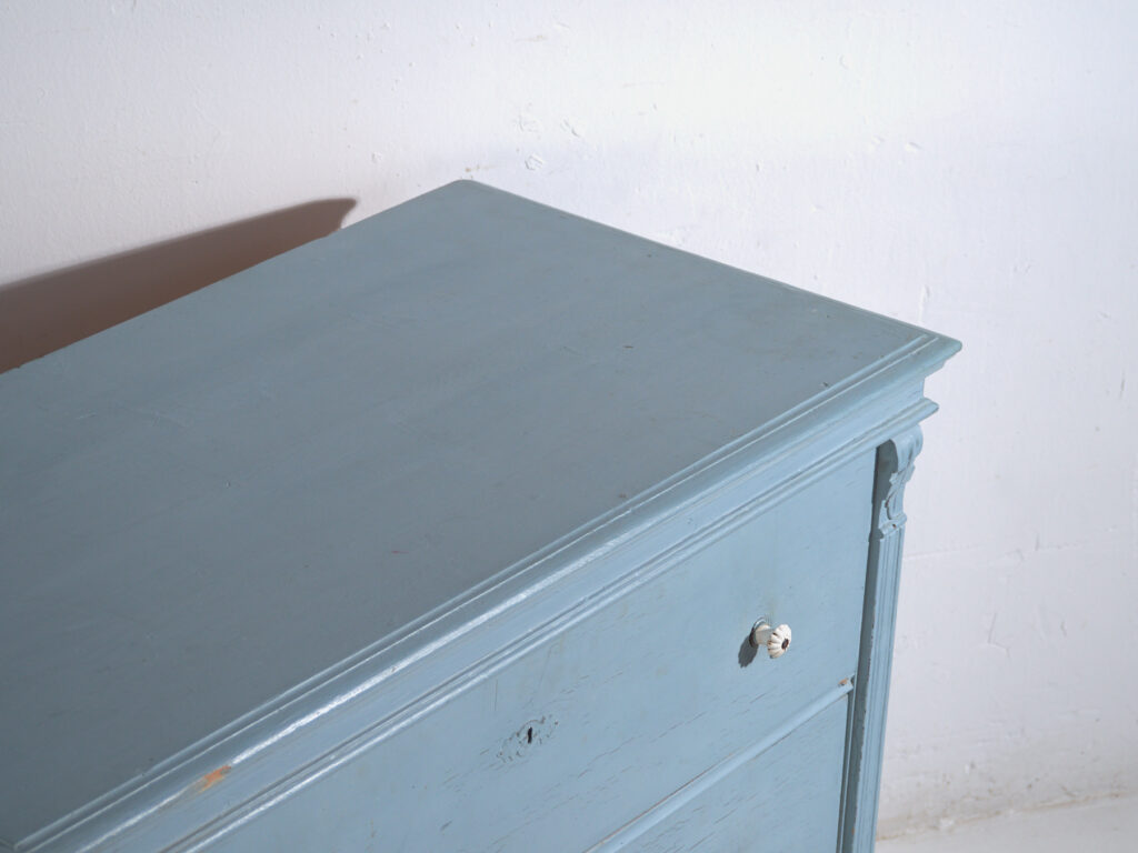 Cómoda antigua de pino pintado – Cajonera rústica europea azul – circa 1900 #3