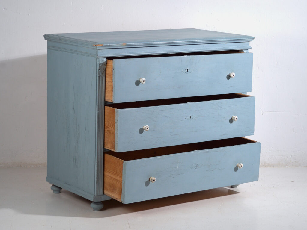 Cómoda antigua de pino pintado – Cajonera rústica europea azul – circa 1900 #3