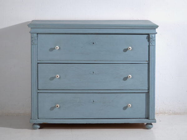 Cómoda antigua de pino pintado – Cajonera rústica europea azul – circa 1900 #3