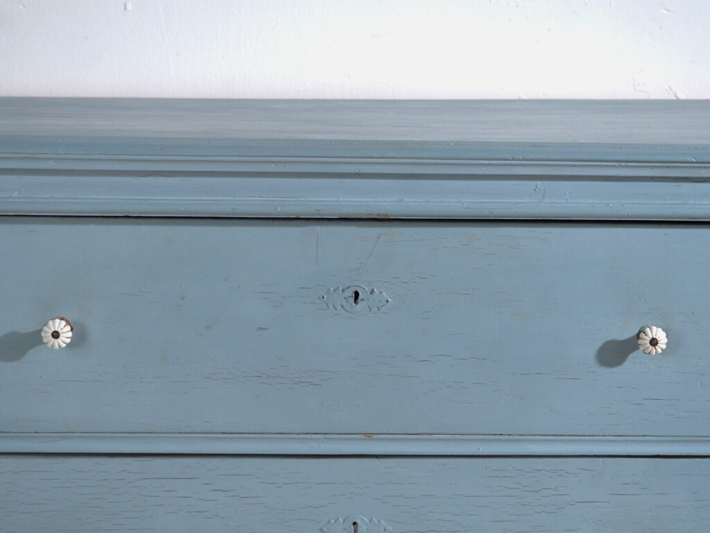 Cómoda antigua de pino pintado – Cajonera rústica europea azul – circa 1900 #3