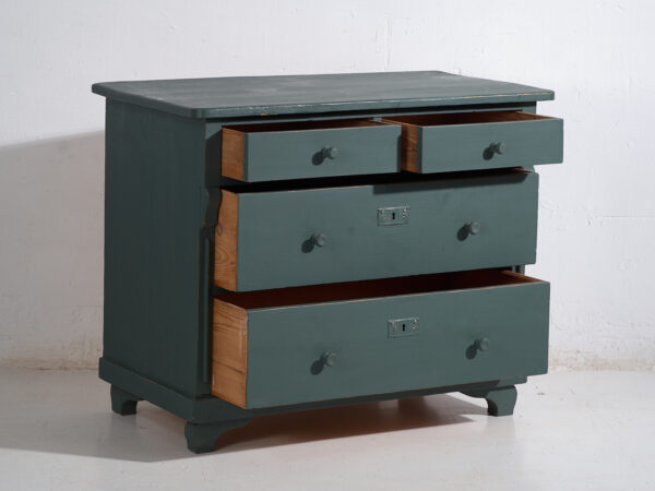 Cómoda antigua de pino pintado – Cajonera rústica europea verde – circa 1900 #4