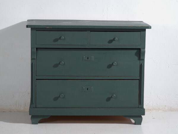Cómoda antigua de pino pintado – Cajonera rústica europea verde – circa 1900 #4