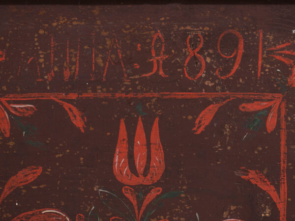 Antique dowry chest in pine with painted tulips – Central Europe, 1891
