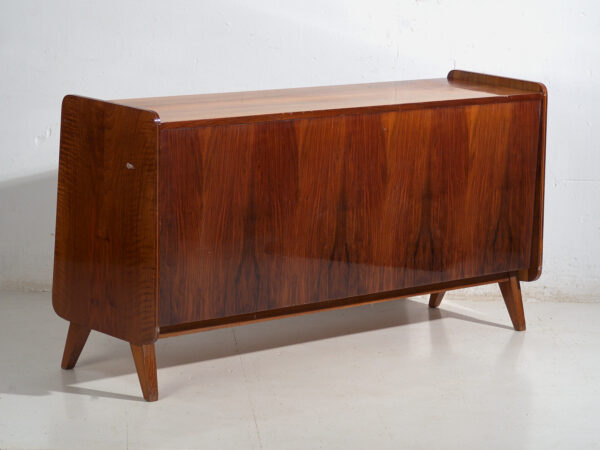 Mid-Century walnut-veneered sideboard with tapered legs – Czechoslovakia, circa 1960