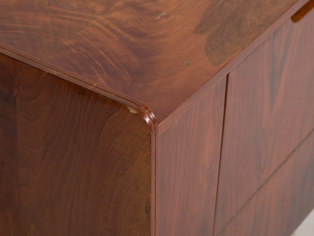 Mid-Century walnut-veneered sideboard with tapered legs – Czechoslovakia, circa 1960