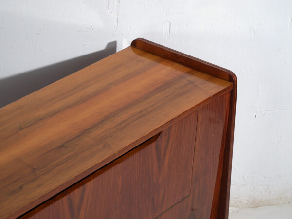 Mid-Century walnut-veneered sideboard with tapered legs – Czechoslovakia, circa 1960