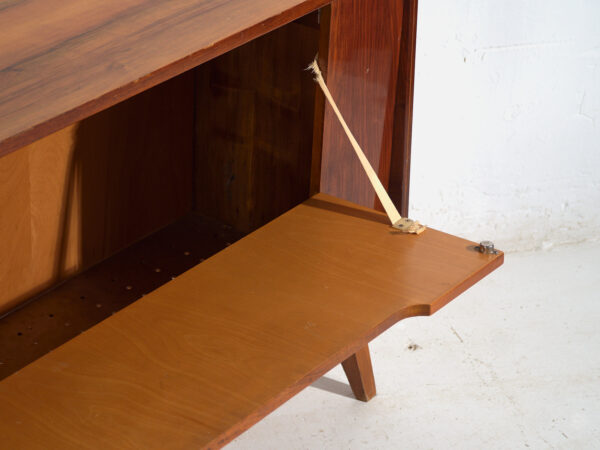 Mid-Century walnut-veneered sideboard with tapered legs – Czechoslovakia, circa 1960