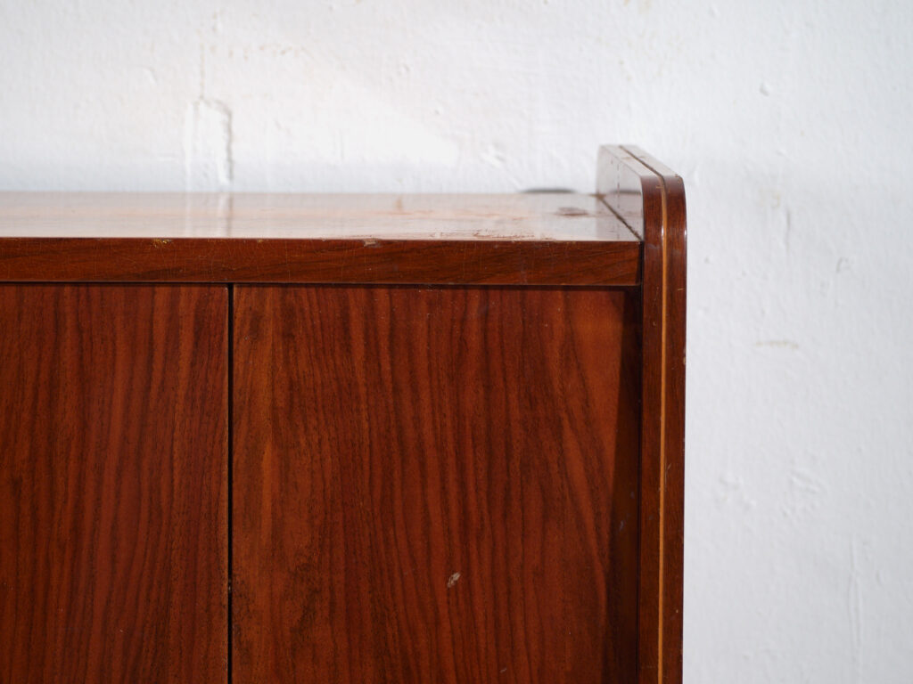 Mid-Century walnut-veneered sideboard with tapered legs – Czechoslovakia, circa 1960