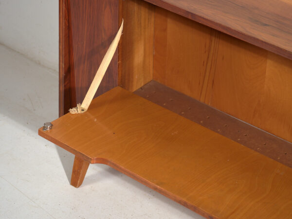 Mid-Century walnut-veneered sideboard with tapered legs – Czechoslovakia, circa 1960