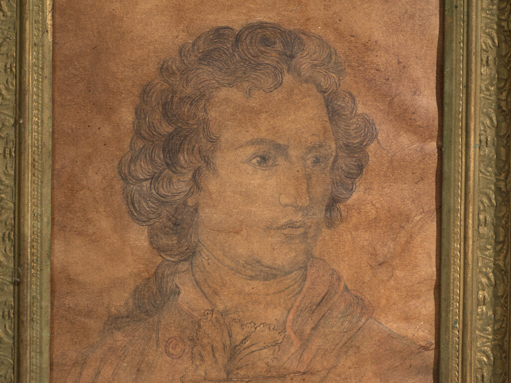 Retrato antiguo a lápiz en marco dorado – Europa central, circa 1840