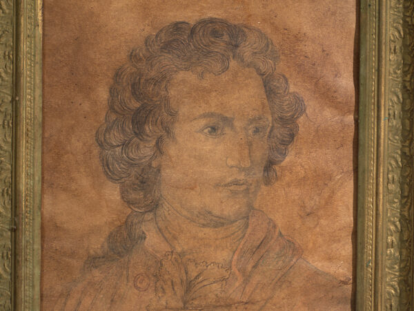 Retrato antiguo a lápiz en marco dorado – Europa central, circa 1840
