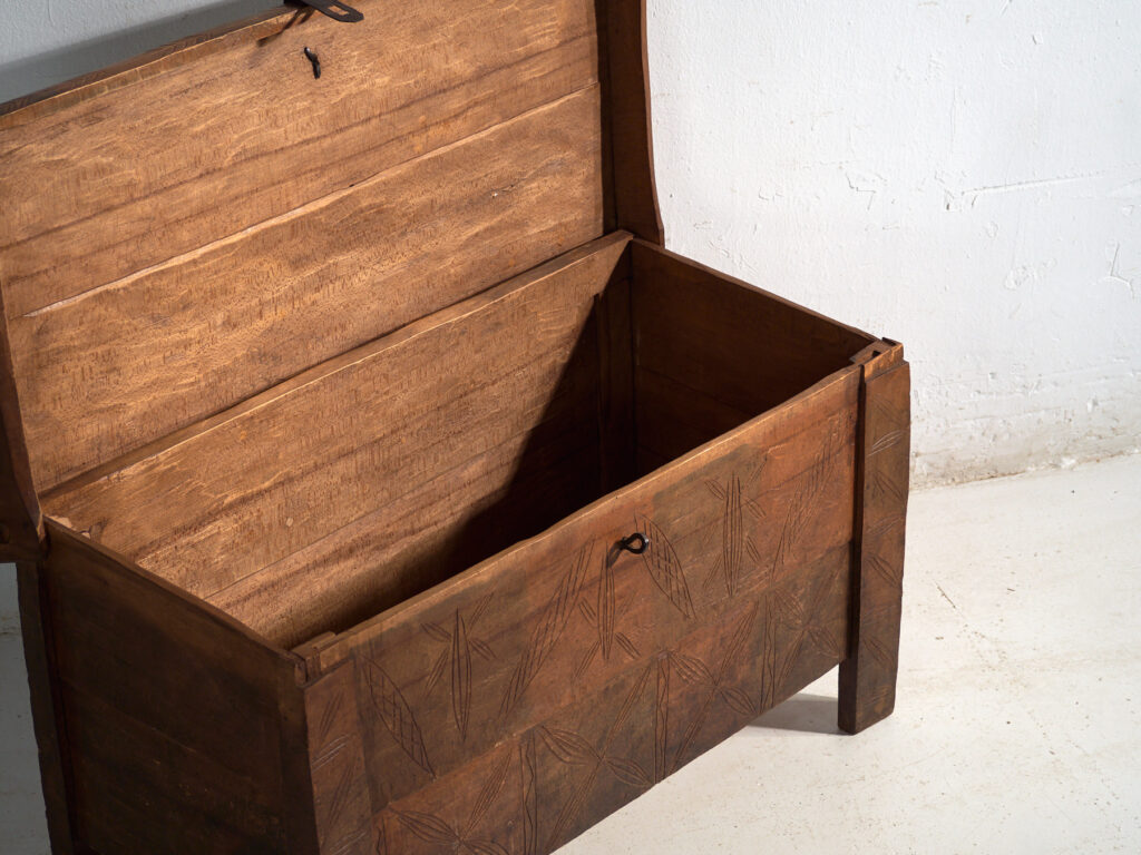 Baúl antiguo tallado en madera de pino – Transilvania, circa 1900