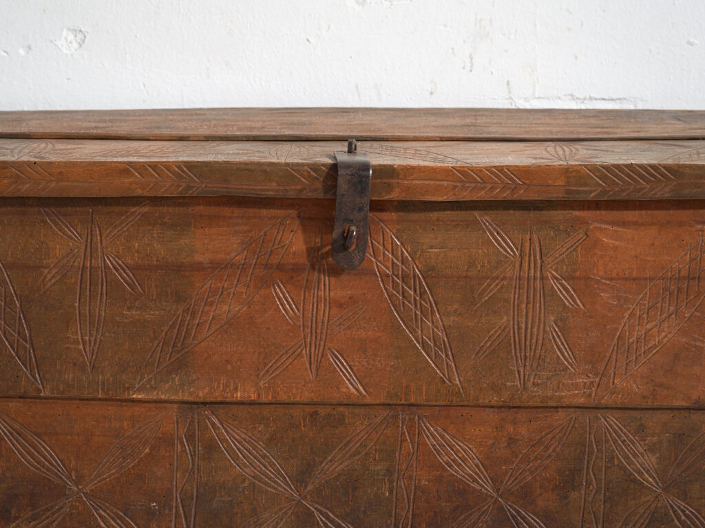 Baúl antiguo tallado en madera de pino – Transilvania, circa 1900