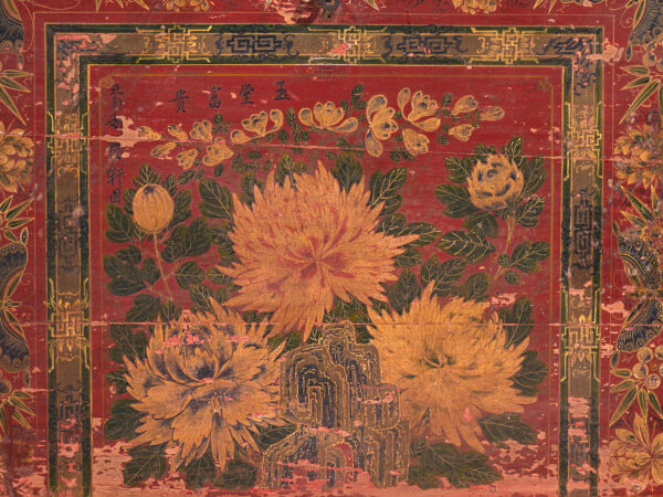 Baúl antiguo pintado rojo bermellón en madera de pino – China, circa 1900