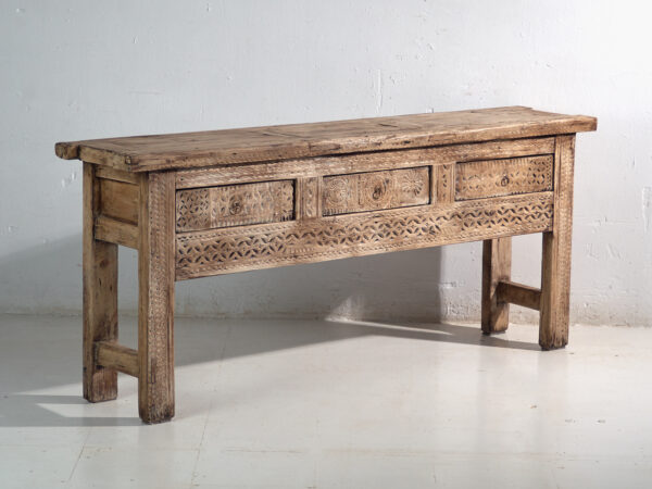 Mesa consola antigua tallada en madera de olmo – China, circa 1930