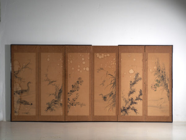 Biombo japonés antiguo de seis hojas – Japón, circa 1900