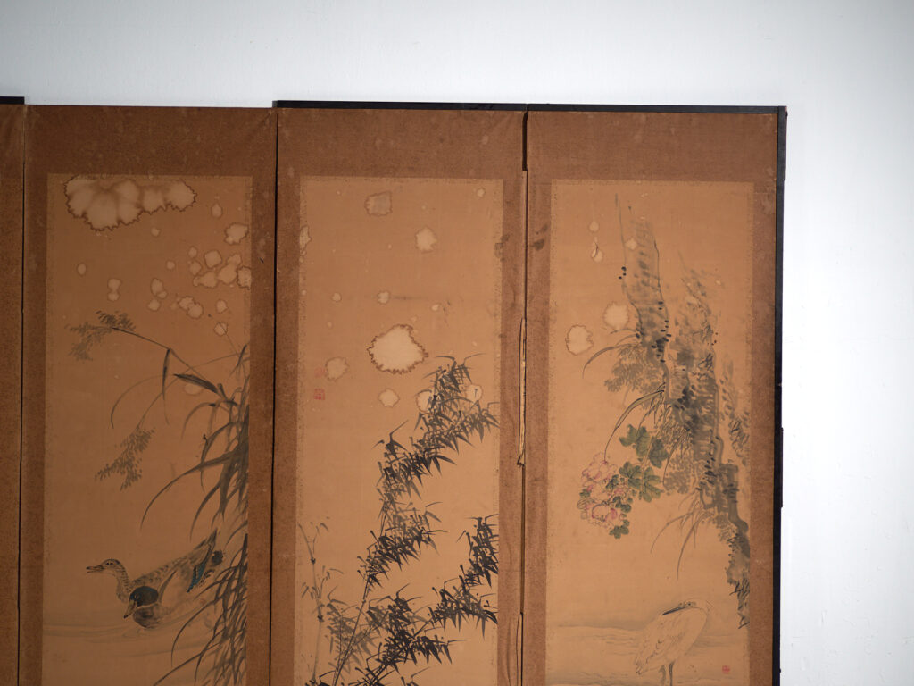Biombo japonés antiguo de seis hojas – Japón, circa 1900