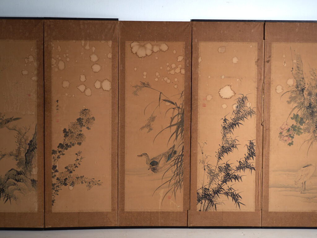 Biombo japonés antiguo de seis hojas – Japón, circa 1900