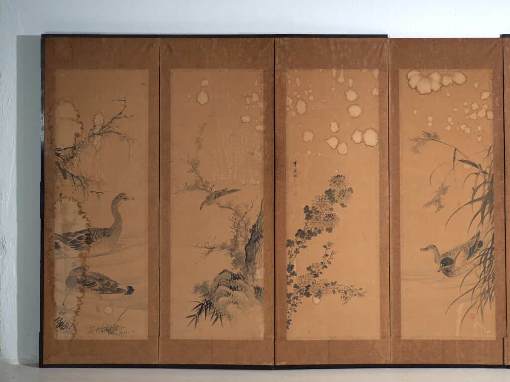 Biombo japonés antiguo de seis hojas – Japón, circa 1900