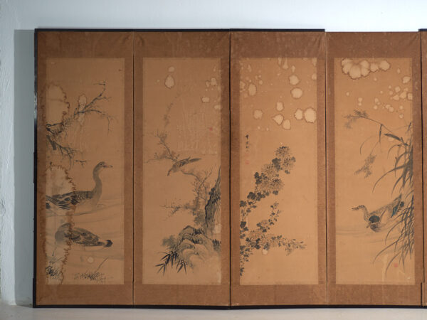 Biombo japonés antiguo de seis hojas – Japón, circa 1900