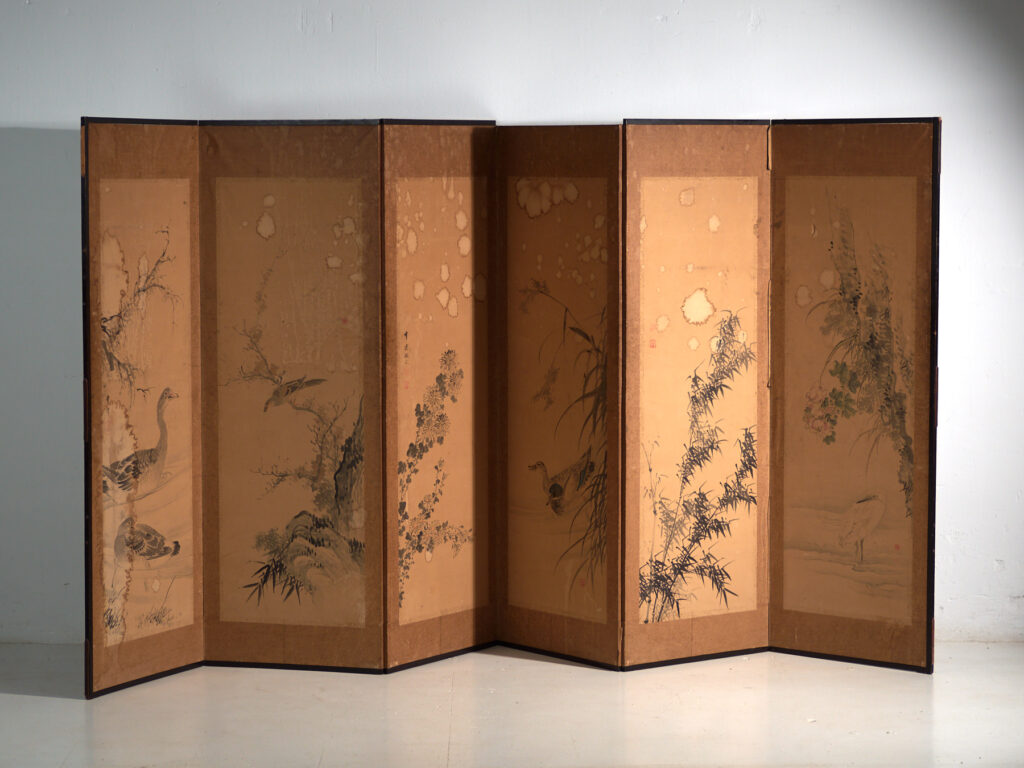 Biombo japonés antiguo de seis hojas – Japón, circa 1900