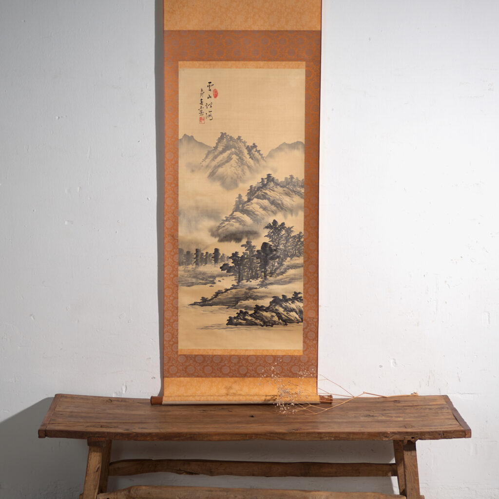 Kakejiku antiguo de paisaje en tinta sobre papel – Japón, circa 1900