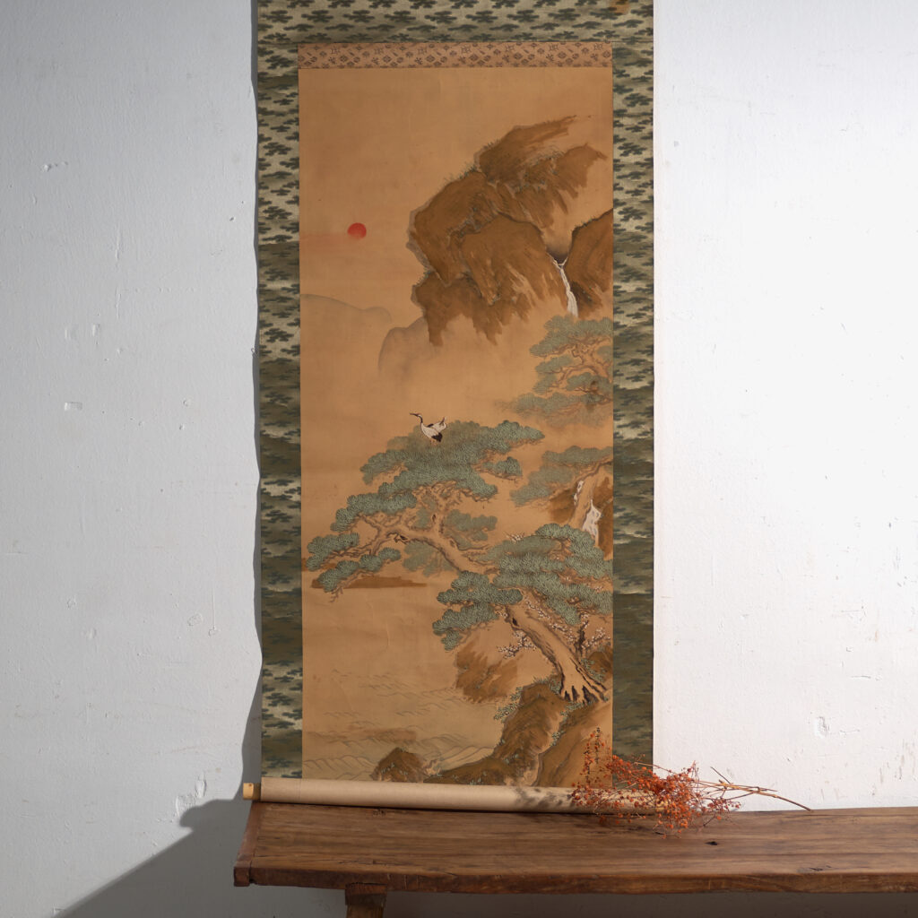 Kakejiku antiguo de paisaje en color sobre papel – Japón, circa 1900
