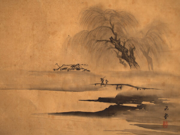 Kakejiku antiguo de paisaje en tinta sobre papel – Japón, circa 1900