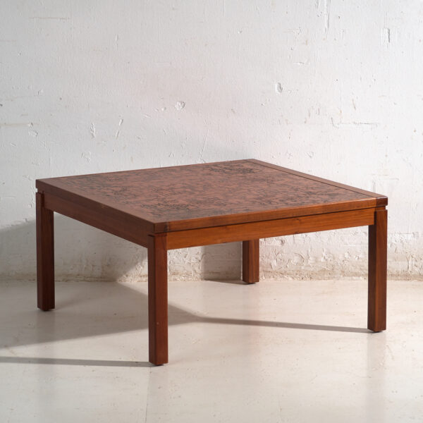Mesa de centro vintage en teca y cobre estilo Heinz Lilienthal – Alemania, circa 1970