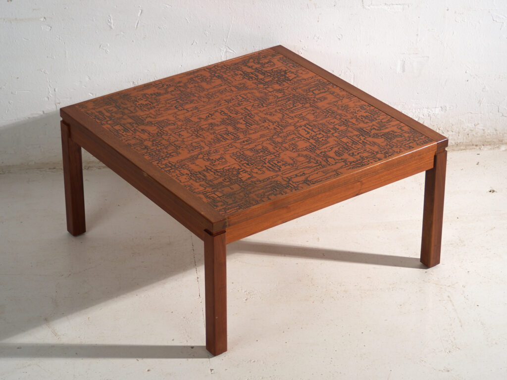 Mesa de centro vintage en teca y cobre estilo Heinz Lilienthal – Alemania, circa 1970