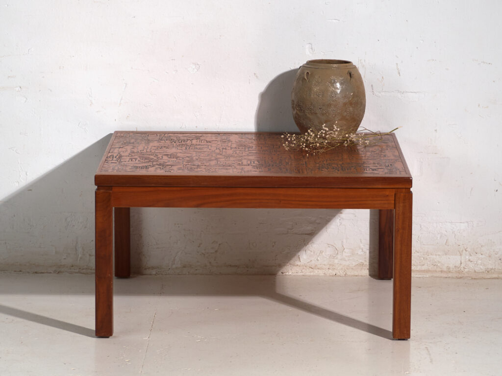 Mesa de centro vintage en teca y cobre estilo Heinz Lilienthal – Alemania, circa 1970