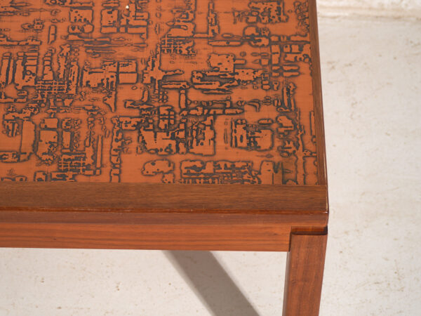 Mesa de centro vintage en teca y cobre estilo Heinz Lilienthal – Alemania, circa 1970